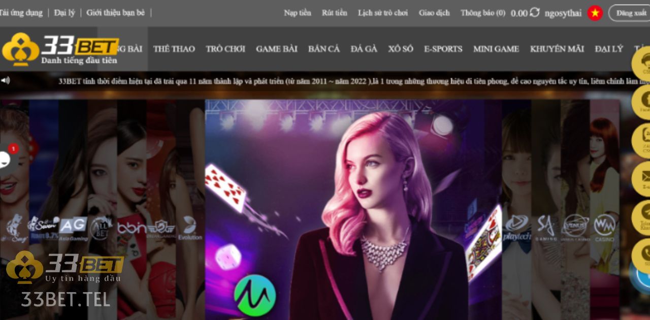 Sảnh casino 33bet thừa hưởng sự uy tín của nhà cái